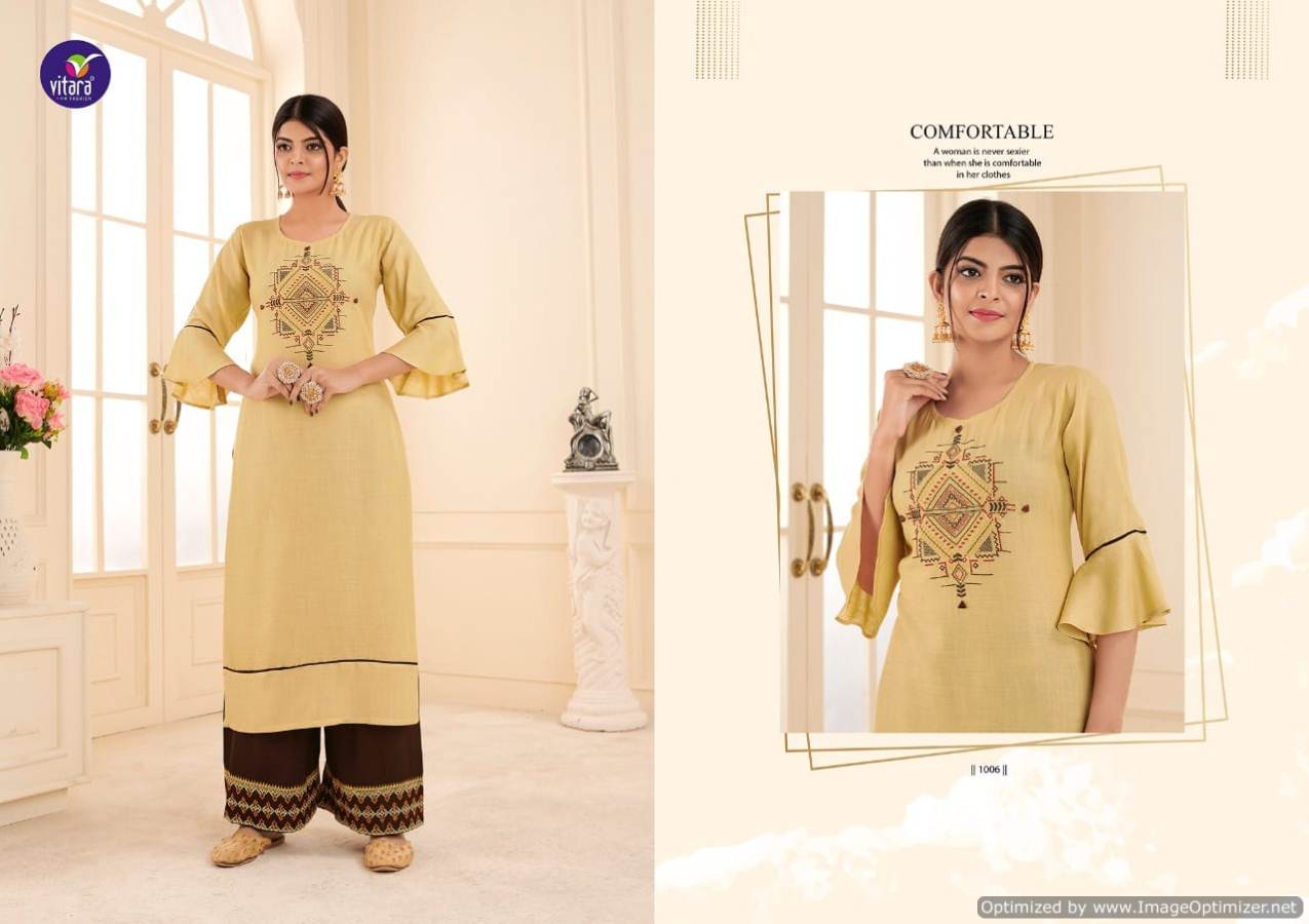 Vitara Floral Designer Heavy Rayon Kurti With Bottom Collection at Wholesale Price
